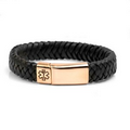 Calum Leather Medical Bracelet 8 In Black and Gold